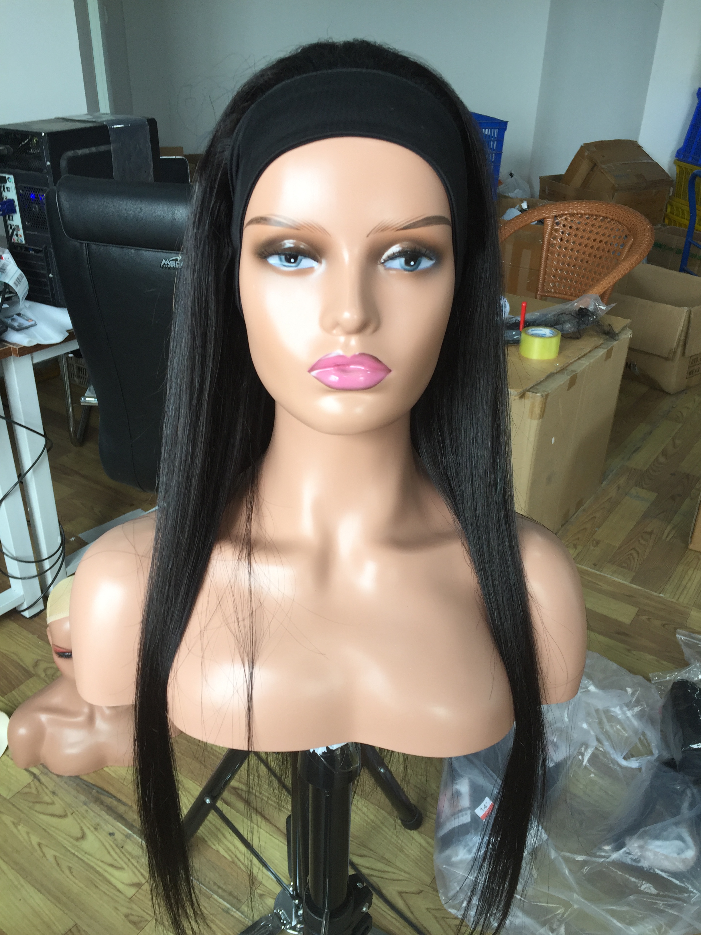 Headband Wig Human Hair Brazilian Straight Human Hair Wigs For Black Women Machine Made Wig With Headband