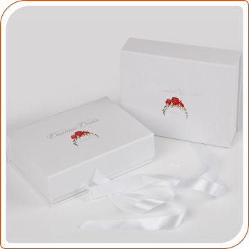 Beautiful white gift box with ribbon book shape packed box