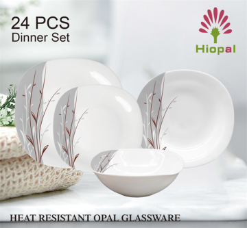 24 PCS Sustainable Opal Glassware Handpainted Dinner Set