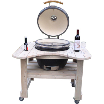 wooden table ceramic pizza oven