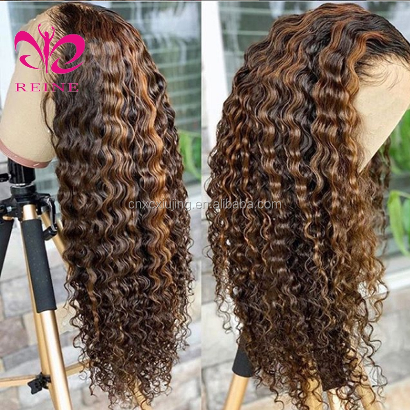 REINE  4/27 1B/27 Highlight Wig 4*4 Straight Lace Closure  Human Hair Wig Pre Plucked Ombre Piano Color