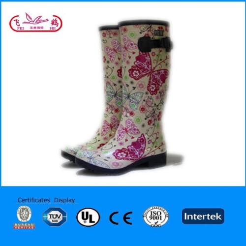 butterfly printed fashion ladies long rubber boots