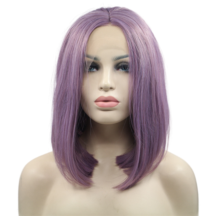 Popular Purple Color Quality Synthetic Fibre Hair  Lace Front Wigs