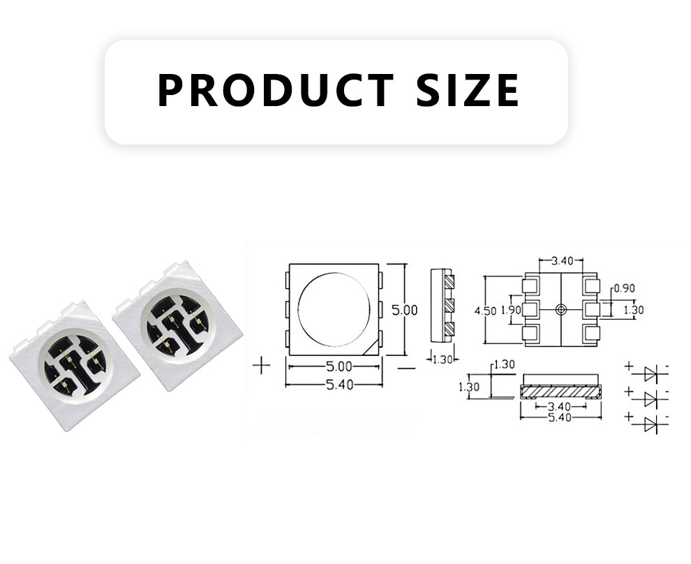 5050PGC-490 5050 SMD LED 490nm Cyan LED Size