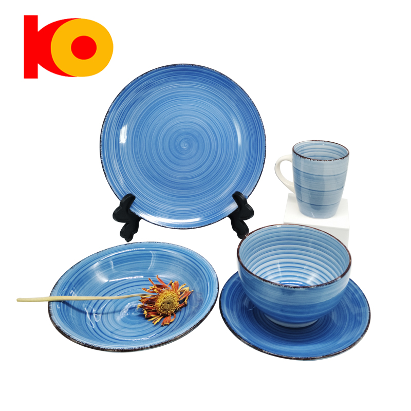 Cheap price dinnerware set hand painted round crockery ceramic dinner set for home and hotel