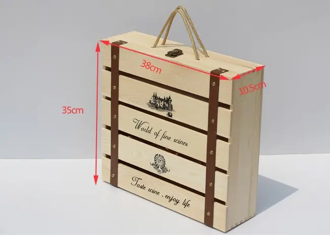 Top Quality Natural Pine Wood Wine Box for Four Bottles