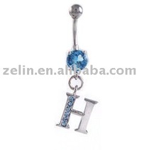 Initial H Aqua CZ Crystal Rhinestones Navel Belly Ring,navel jewelry,body jewelry