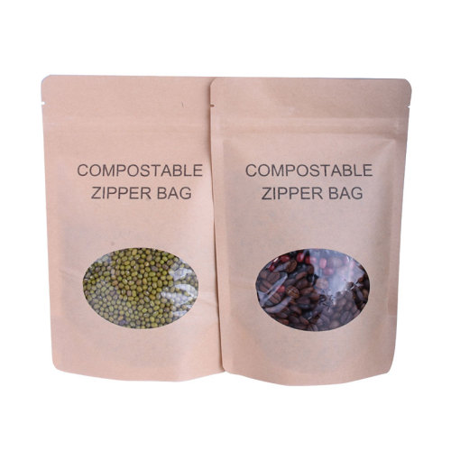 Stock Kraft Paper Packaging Stand Up Pouch med Ziplock och Clear Window