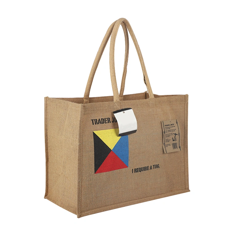 High Quality Recycle Customized Tote Jute Gift Bag Large Jute Shopping Bag with Hang Tag