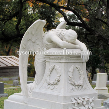 Marble crying angel statue grave kneeling for cemetery