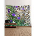 Cobblestone Wall Tapestry Purple Flowers Tapestry Wall Hanging Polyester Print Tapestry for Livingroom Bedroom Home Dorm Decor