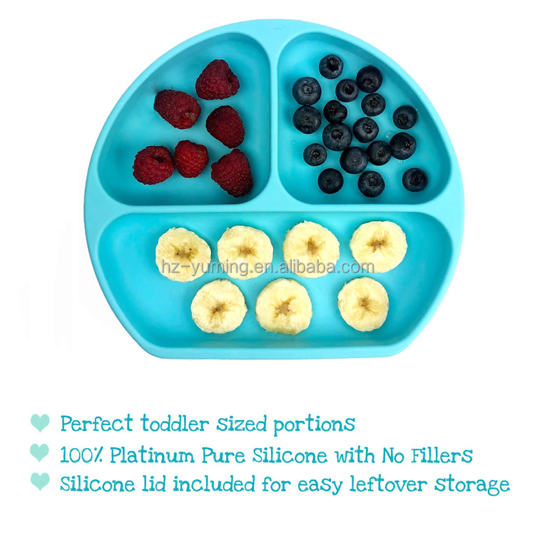 Suction Baby Silicone plate Feeding Placemat, Non-Slip Toddlers Food Feeding baby plate with cover for Children