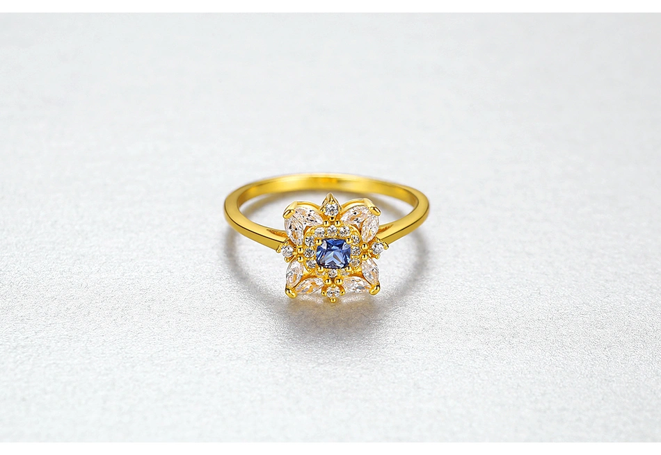 High Quality Shinning Blue CZ Stone Gold Plated S925 Silver Wedding Ring