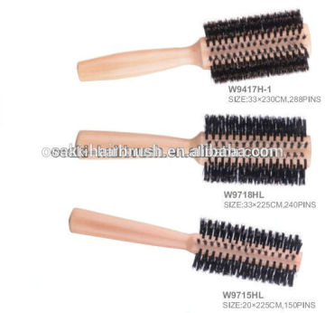 wooden handle round hair brushes , natural boar bristle wooden hair brush in ningbo