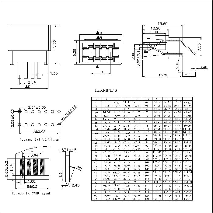 ECCR-XB5S0SB03 2.54MM Slot Right Angle DIP Connectors