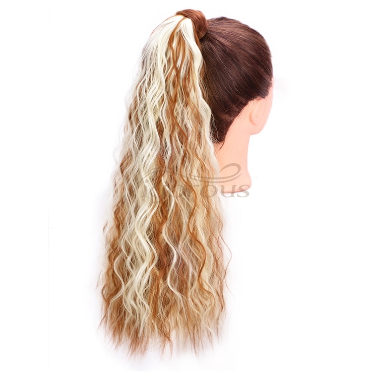Vigorous 22" Heat Resistant Wavy Curly Synthetic Wrap Around Ponytail Hairpiece Long Magic Paste Ponytail Extension for Party