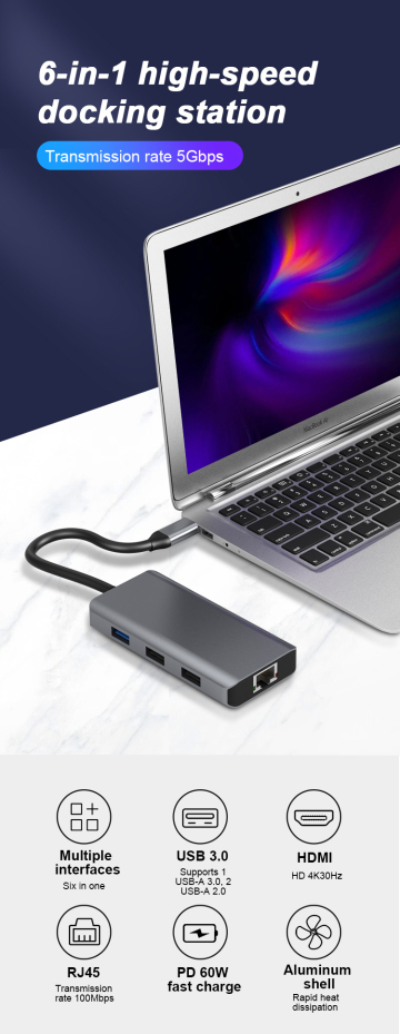 6in1 USB Type-C USB-C Multi Hub Laptop