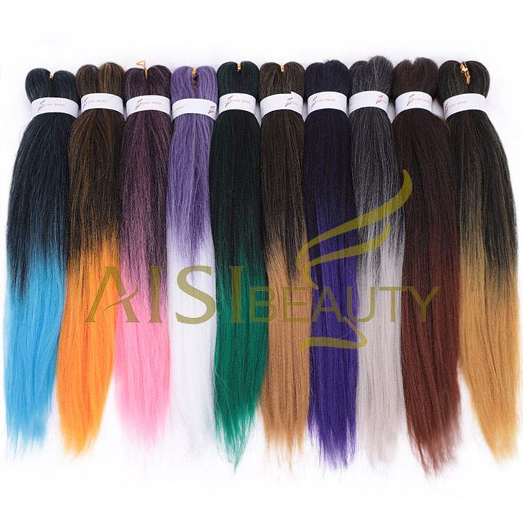 Aisi Beauty Manufacturer Vendor Ombre Color Yaki Straight Jumbo Easy Fiber For Black Women Pre Stretched Synthetic Braiding Hair