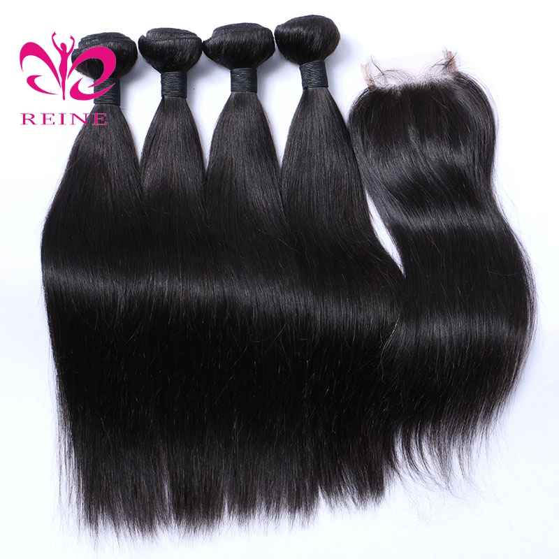 Peruvian Straight With 4*4 Closure 9A Unprocessed Virgin Human Hair Bundles Straight Cuticle Aligned Raw Remy Hair