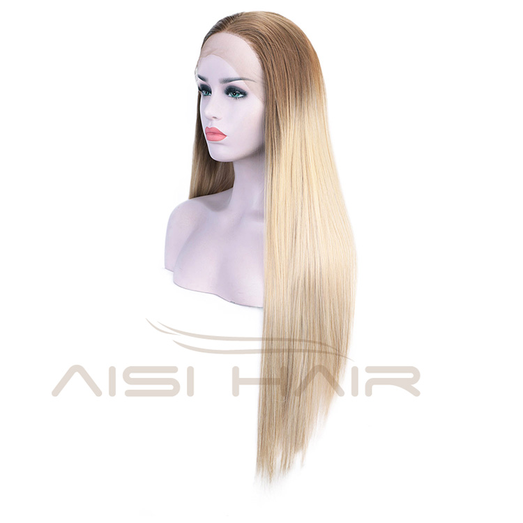 Aisi Hair Ombre Blonde Lace Front Long Wigs Heat Resistant Synthetic Fiber Long Silk Straight Lace Front Wigs For Women