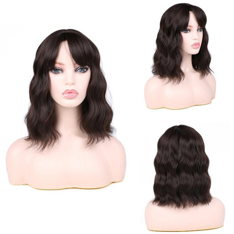 Wavy Bob Wig with Bangs Fringe Short Shoulder Length for Women Synthetic Fiber Hair with Skin Scalp Cosplay