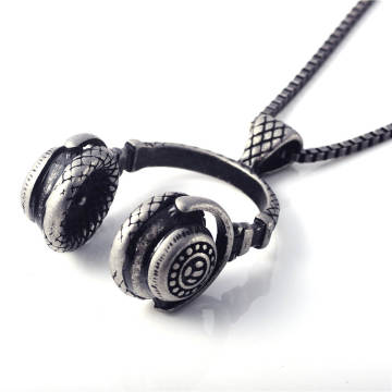 Boy And Girls Popular Music Necklace Steel Headset Popular Pendant