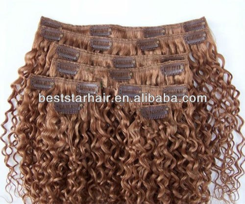 Curly Remy Human Hair Clip in Hair Extension Brown Hair Extension