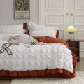 Bộ đồ giường cotton trắng hồng seersucker