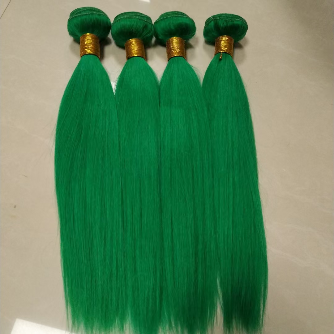 Factory Direct Price 10A Indian Green Color Brazilian Straight Human Hair Bundles Cuticle Align Virgin Human Hair Extension