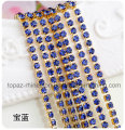 3mm Ss12 Golden Close Dikiş Zinciri Strass Zinciri Yuvarlak Kupa Zinciri Crystal Rhinestone Zinciri (TCG-3mm safir)