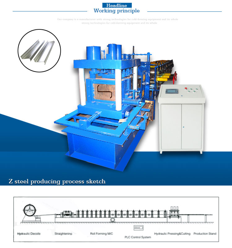 Galvanized steel Z type profile purlin roll forming machine