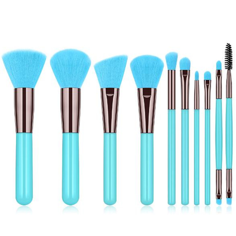 10 fluorescent color makeup blush brush powder  eye shadow lip eyelash  brush set