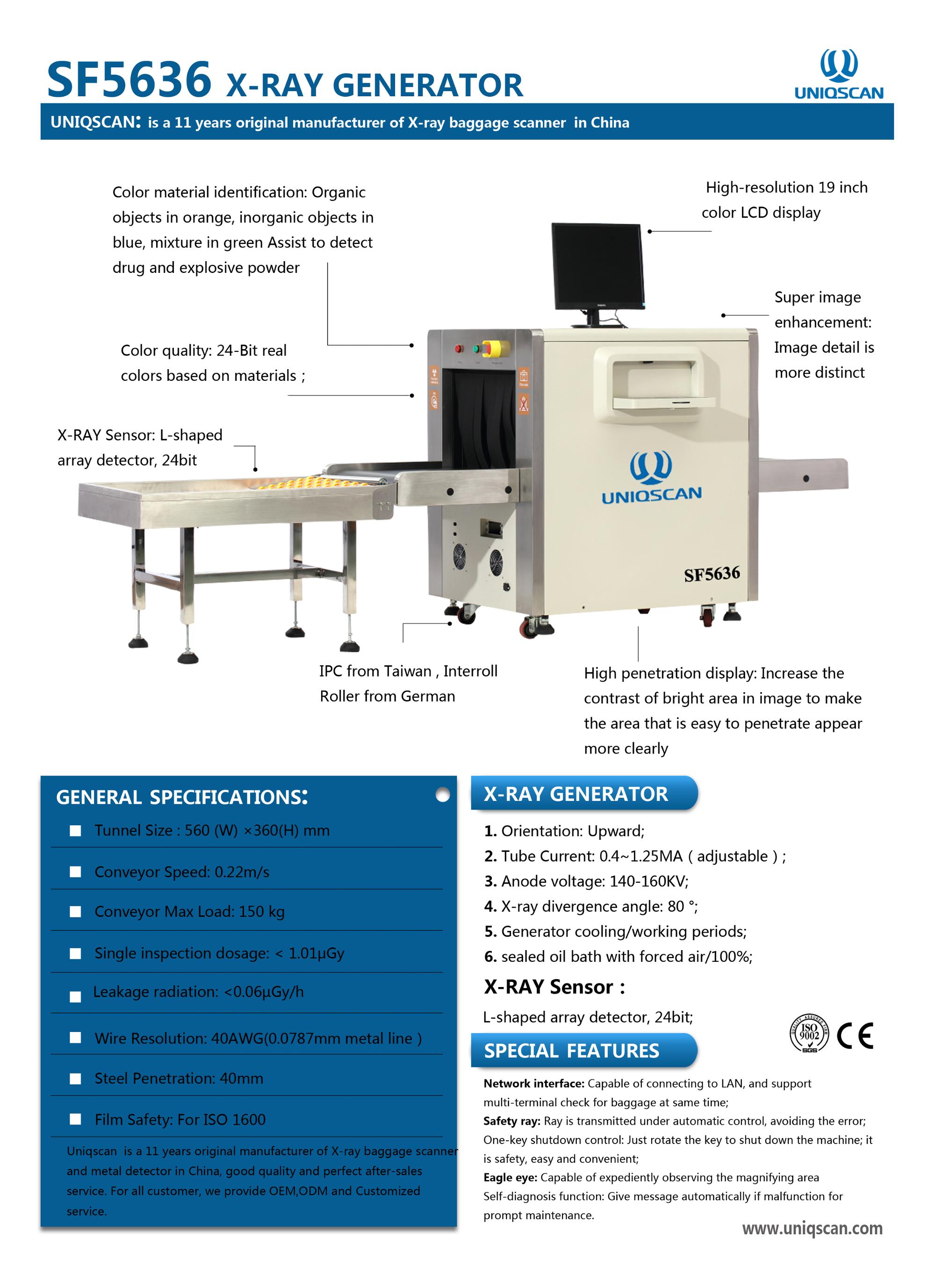 UNIQSCAN Automatic alarm airport x-ray baggage security scanner machines x ray baggage scanning inspection system