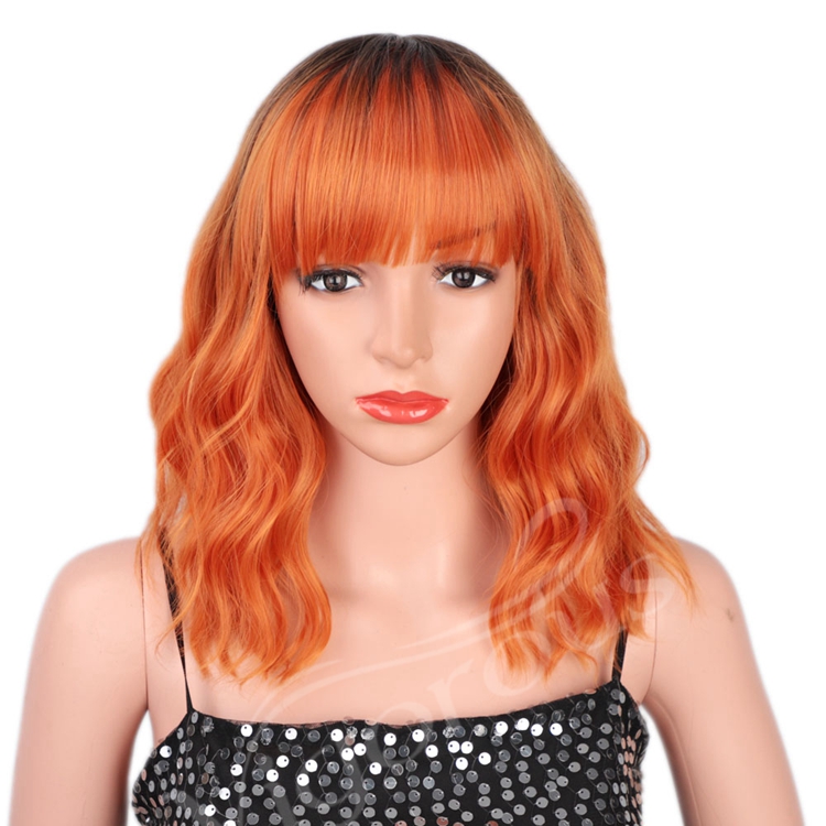 Best Quality Wholesale Glueless With Bang Ombre Black Auburn African Loose Wave Cheap Afro Heat Safe Synthetic Wig