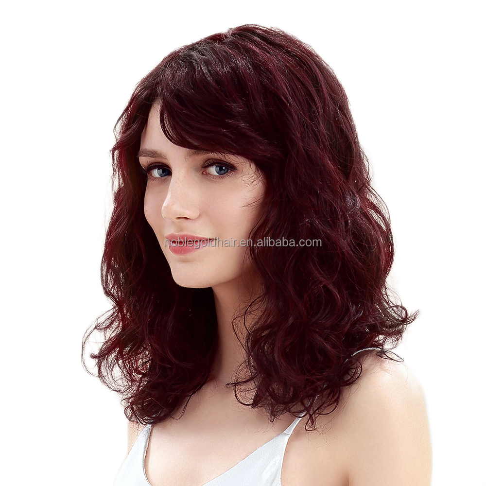 Wholesale Long Women water Weave  lace part wig High Quality Color high temperature fiber Synthetic Hair Wig With Bangs