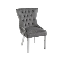 Silver Stainless Steel Velvet Upholstered Dining Chairs with Chrome Legs
