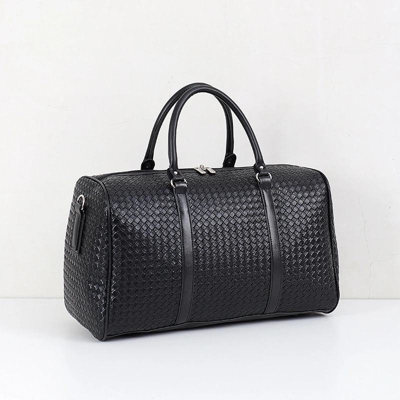 Multifunctional Woven PU Braided Leather Men and Women Large Duffle Bag Weekend Travel Hand Bag