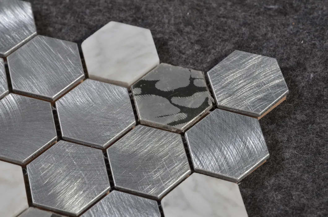 Commercial Shops Decorative Aluminum Mix Marble Mosaic Tile Hexagonal