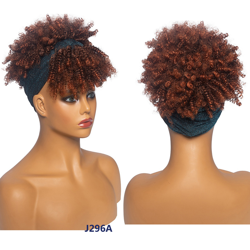 Wholesale Fashion Headbands Black Short Afro Wig Synthetic Braiding Wigs African Kinky Curly Box Wrap Puff Turban Hair