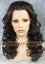 Medium Length Curly Brown with Blonde Synthetic Lace Front Wig
