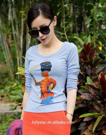 womens long sleeve round neck fancy printed t shirt