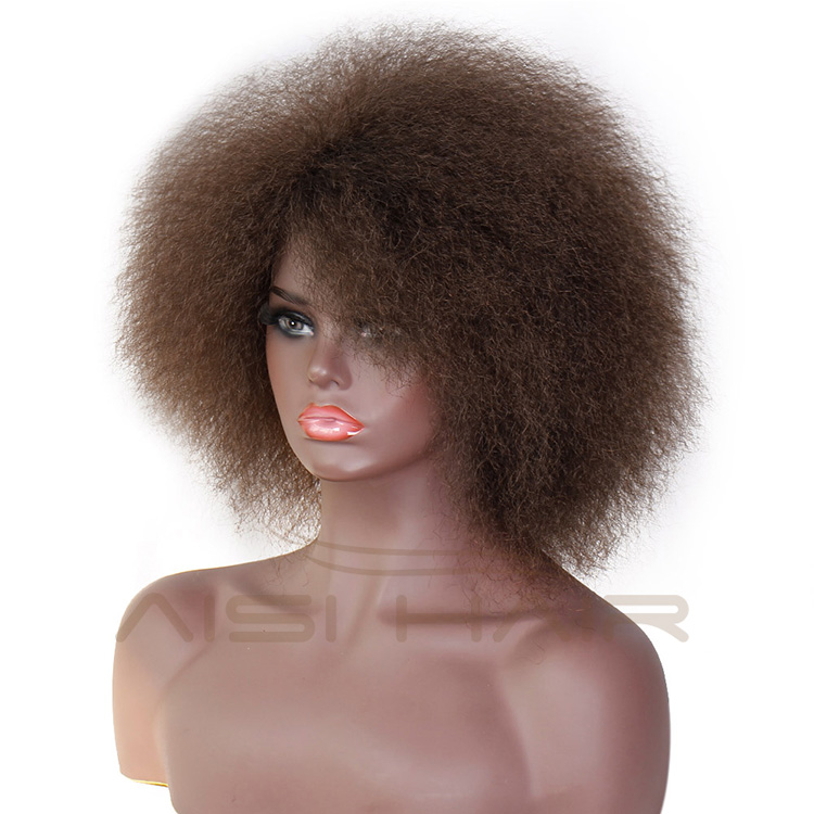 Good Quality Afro Kinky Curly Dark Brown Short Fluffy Hair Synthetic Fiber Cosplay Wigs for Black Women