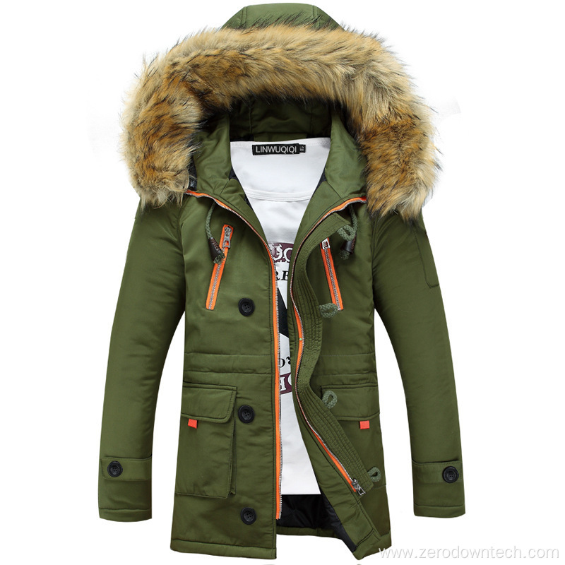 men's cotton-padded jackets thick large fur collar hooded