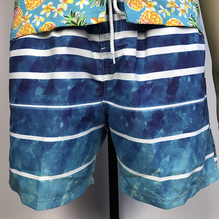 Men Blue ocean white striped beach shorts