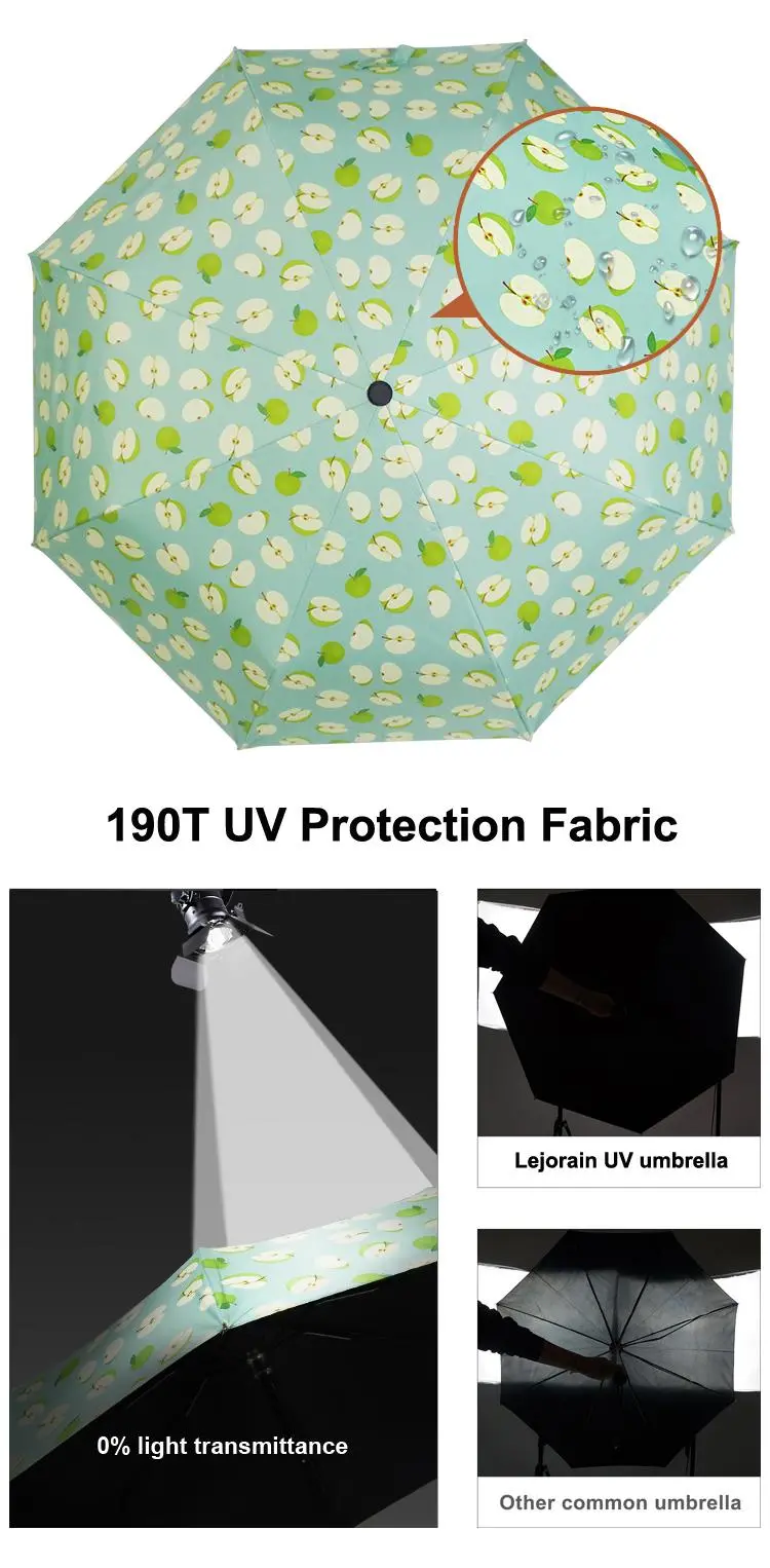 Full Printing Apple Pattern UV Coated Unique Compact 3 Fold Umbrella for Women