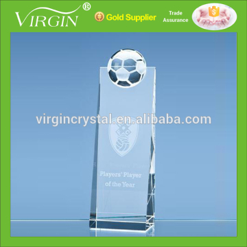 Hot sale clear cheap crystal trophy with sandblasting crystal soccer ball on top for VIP souvenir