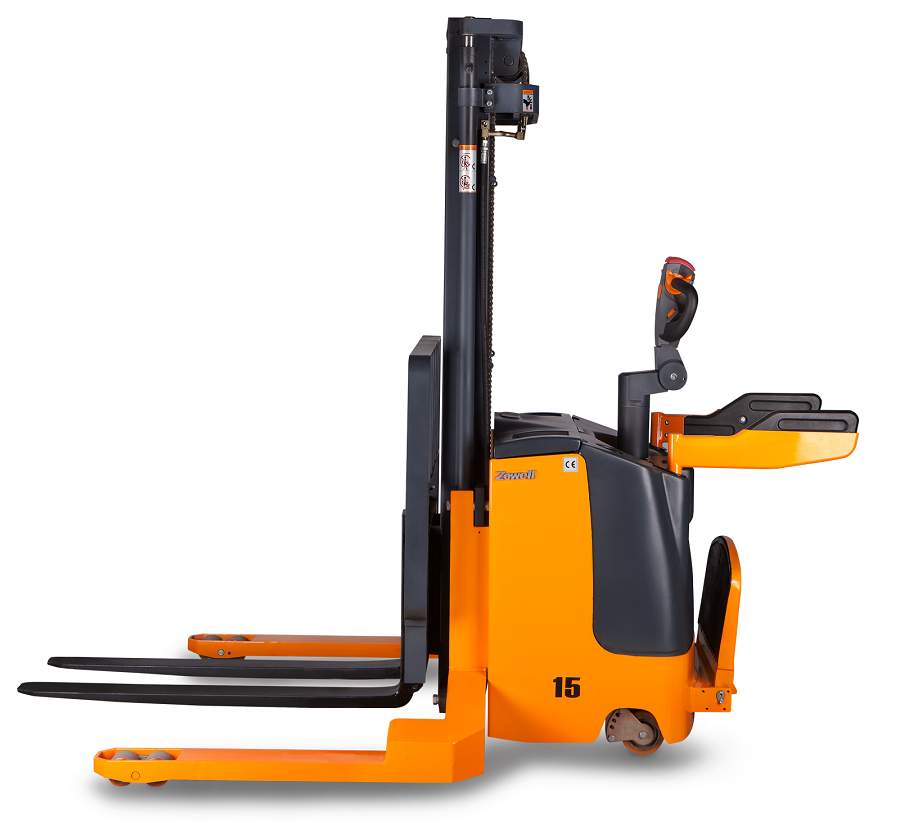 Electric standing on straddle stacker 1500kg