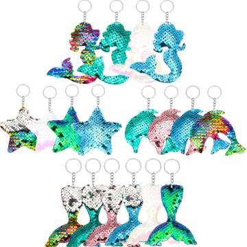 18 PIECES REVERSIBLE MERMAID SEQUIN KEY CHAIN-0