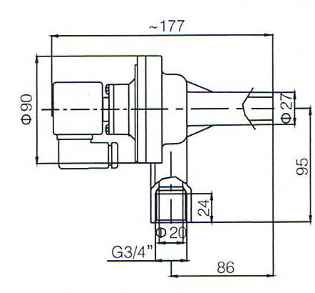 Main dimension of DMF-ZL-B Right Angle Type G3/4'' inlet threaded Port pulse solenoid valve