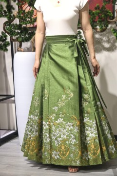 green pleated maxi skirt